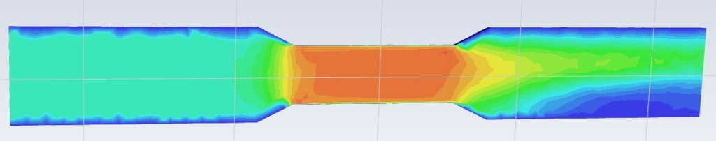 Поле скоростей потока воды в напорном трубопроводе