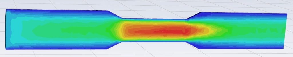 Поле скоростей потока воды в напорном трубопроводе