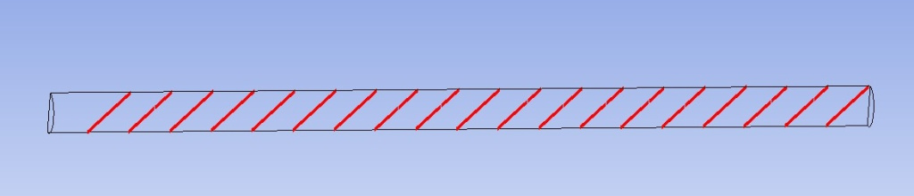 Расположение отрезков, имитирующих зондирование анализируемого потока одно-лучевым ультразвуковым расходомером, установленным на разных расстояниях от входа потока жидкости в трубопровод.